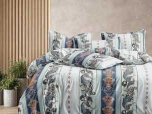 250.poly-cotton premium bedsheet – Amanya Gold Ornate Stripe Duvet & Fitted Set (90x100)