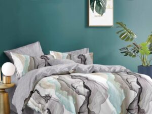 270.Poly-cotton premium bedsheet – Serene Marble Wave Design Luxury Bedding for Modern Bedrooms in premium green box.