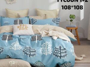181.Tycoon Collection Poly-Cotton Premium Bedsheet — Elegant Blue Tree-Print 1+2 Set (108x108)