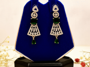 42.White Gold Plated Earrings – Exquisite Green Glass Stone Dangle Jewelry for Women