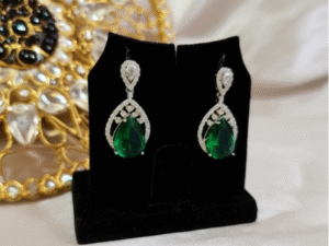 39.White Gold Plated Green Drop Earrings | Stunning Teardrop Design with Emerald Glass Stones - Meenysa neil