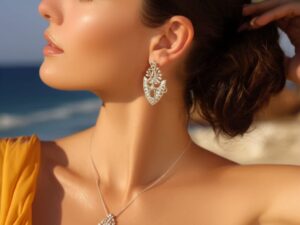 3.Sparkling White Gold Plated Pendant Set with American Diamonds - Elegant Jewelry