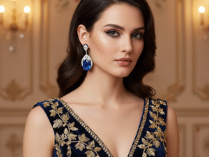 Deep Blue Glass Stone White Gold Plated Earrings