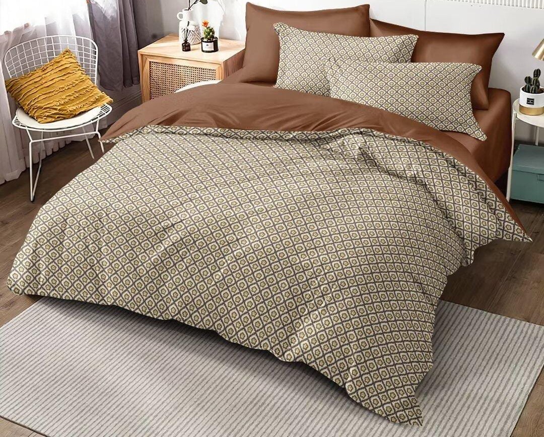 272.poly-cotton premium bedsheet creta– Creta Geometric King-Size Fitted Set in Warm Cocoa & Sand - Image 5