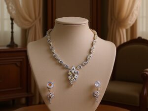 18.Rose Gold-Plated American Diamonds Necklace with Matching Earrings Set – Bridal & Party Jewelry for Women
