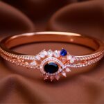 31.Rose Gold Bracelet with American Diamonds & Blue Glass Stones – Premium Women’s Jewelry