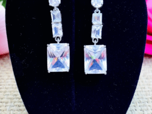 47.White Gold Plated Earrings – Elegant & Stunning Transparent Glass Stone Dangle Jewelry for Women