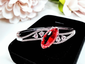 1000.Elegant White Gold-Plated Bracelet with Red Crystal Stone for Women – Luxury Designer Jewelry