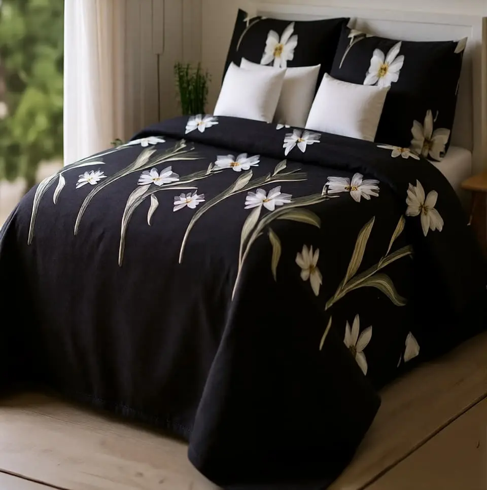 110.poly-cotton premium bedsheet – Florida Collection Midnight Bloom Bed Set